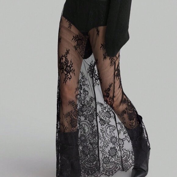 Black Sexy Women's Long See-Through Lace maxi Skirt - Picture 1 of 8